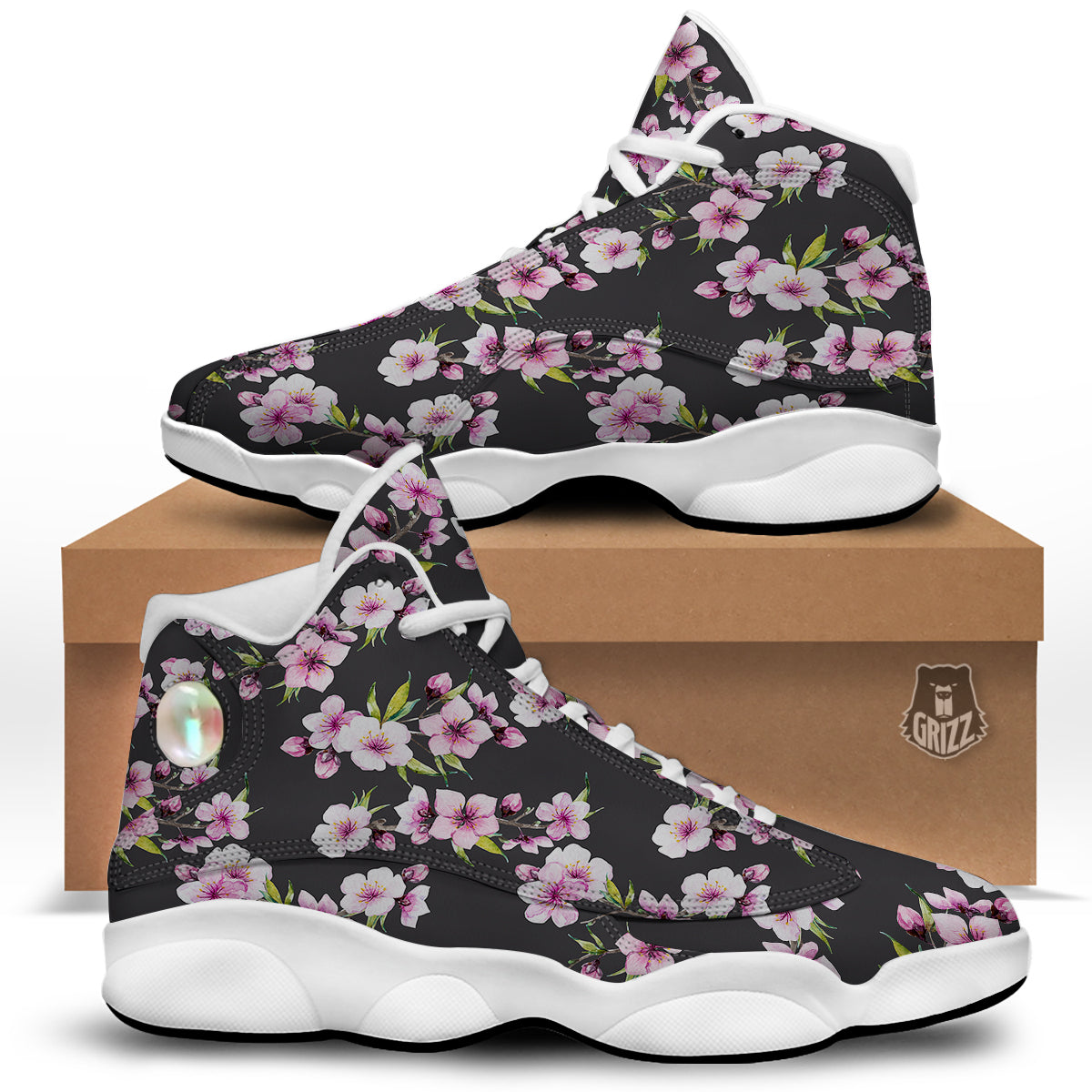 Cherry Blossom Watercolor Print Pattern White Basketball Shoes-grizzshop