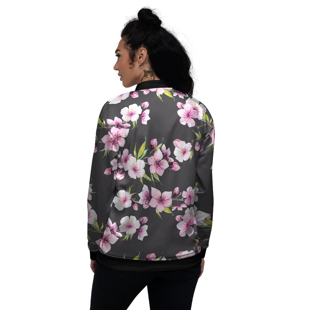 Cherry Blossom Watercolor Print Pattern Women's Bomber Jacket-grizzshop