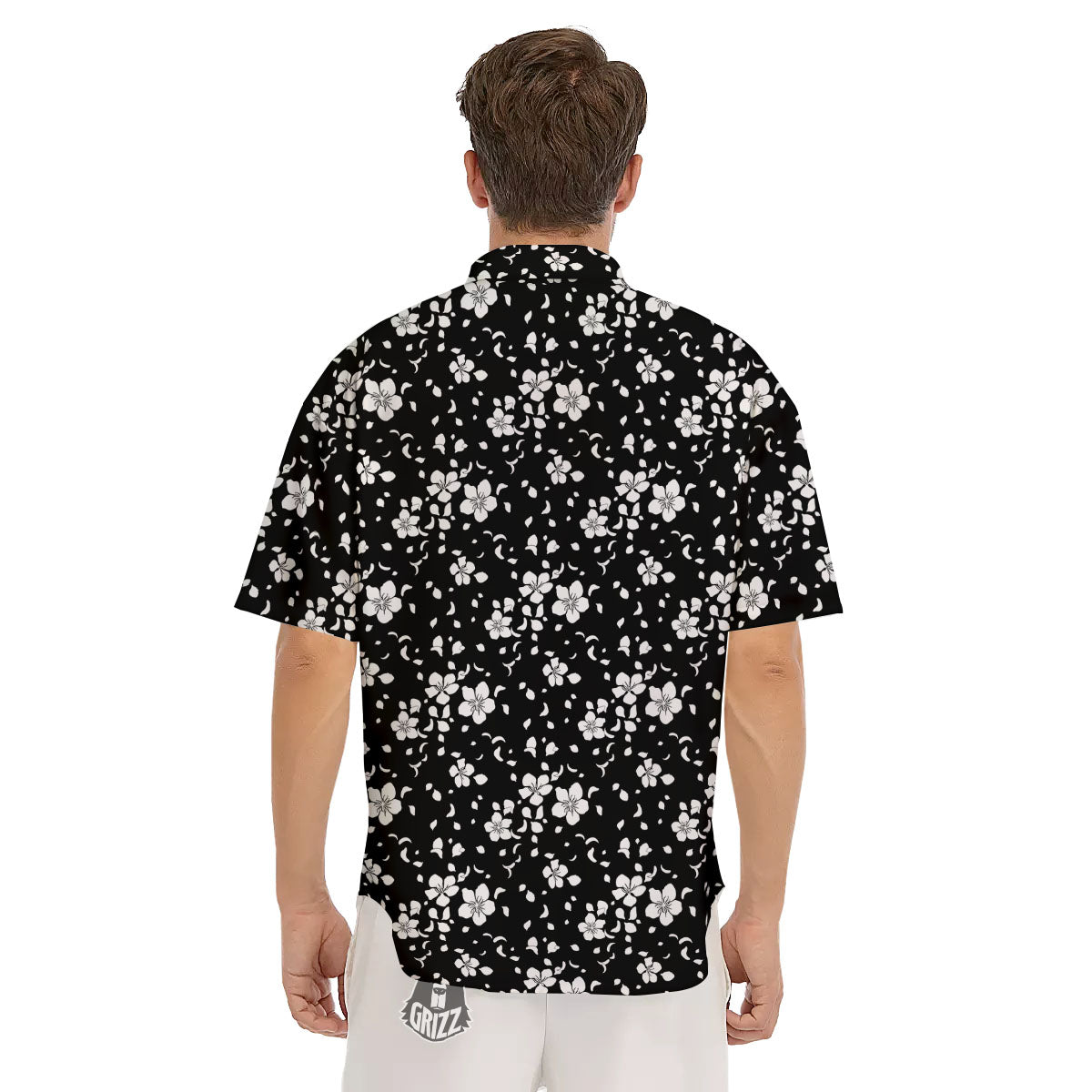 Cherry Blossom White And Black Print Men's Short Sleeve Shirts-grizzshop