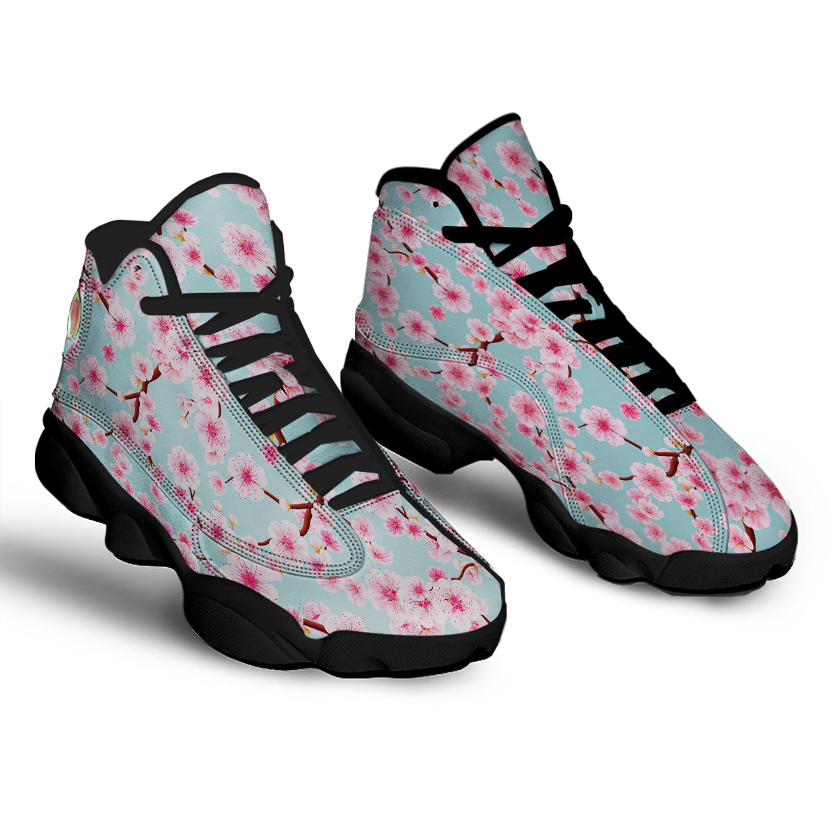 Cherry Blossom White Print Pattern Black Basketball Shoes-grizzshop