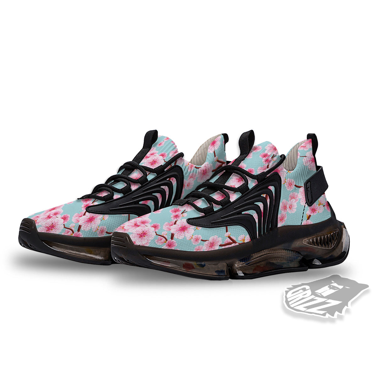 Cherry Blossom White Print Pattern Black Gym Shoes-grizzshop