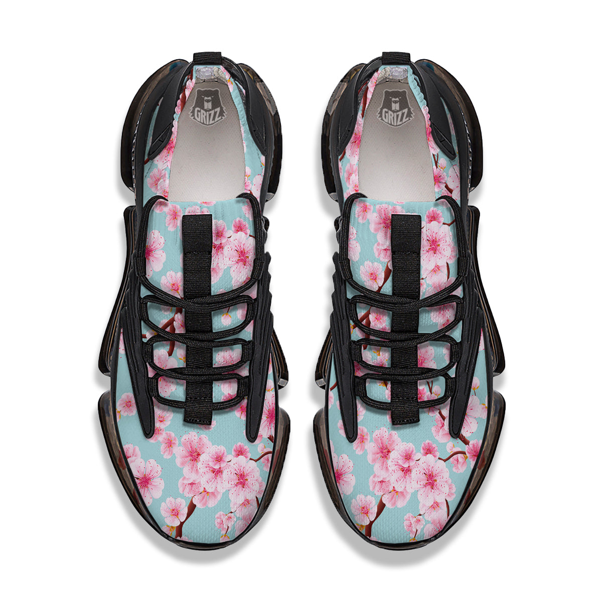 Cherry Blossom White Print Pattern Black Gym Shoes-grizzshop