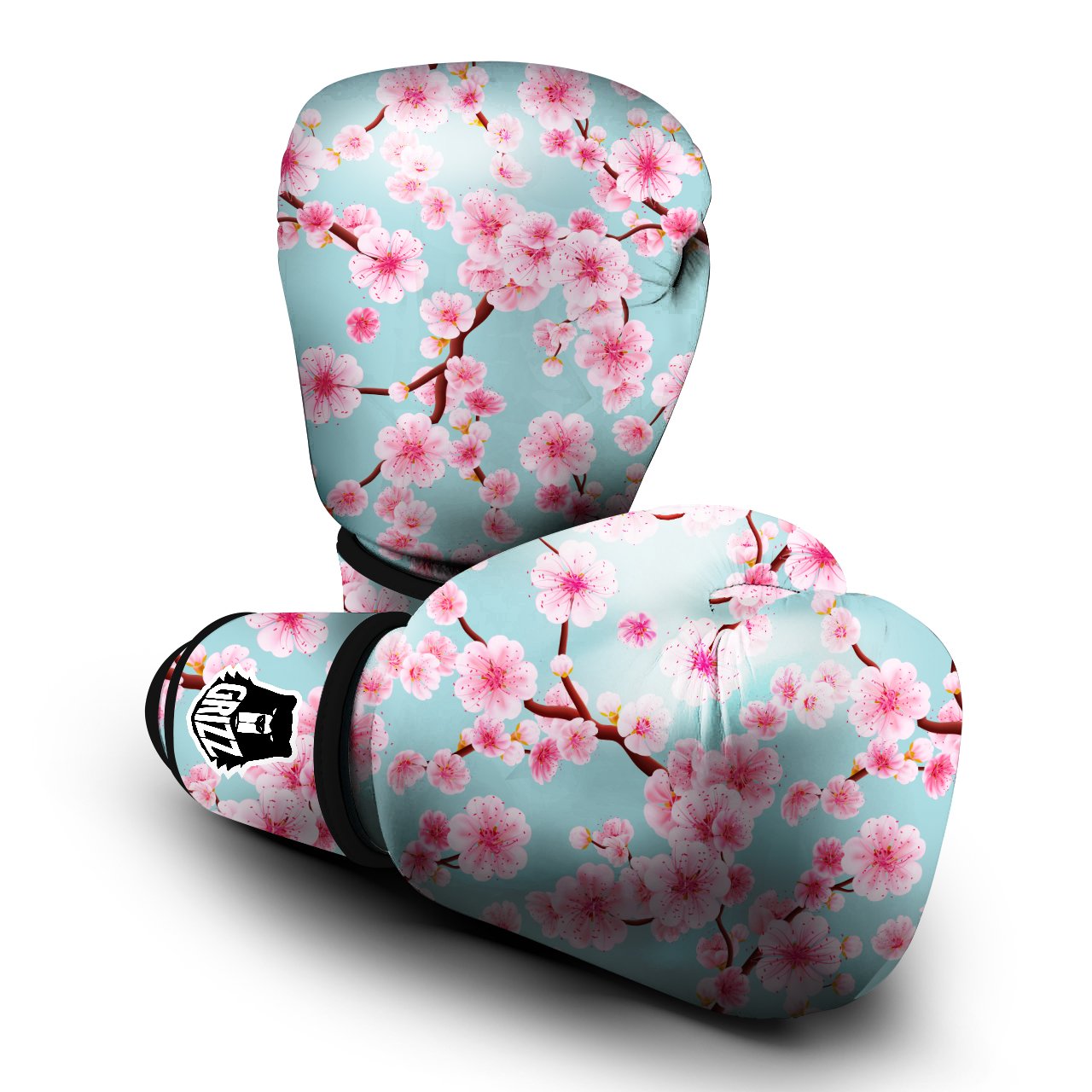 Cherry Blossom White Print Pattern Boxing Gloves-grizzshop
