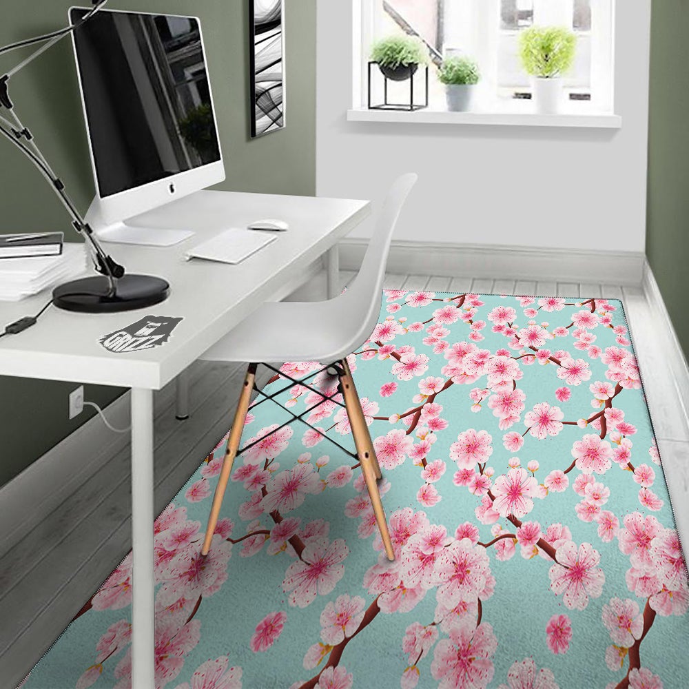 Cherry Blossom White Print Pattern Floor Mat-grizzshop