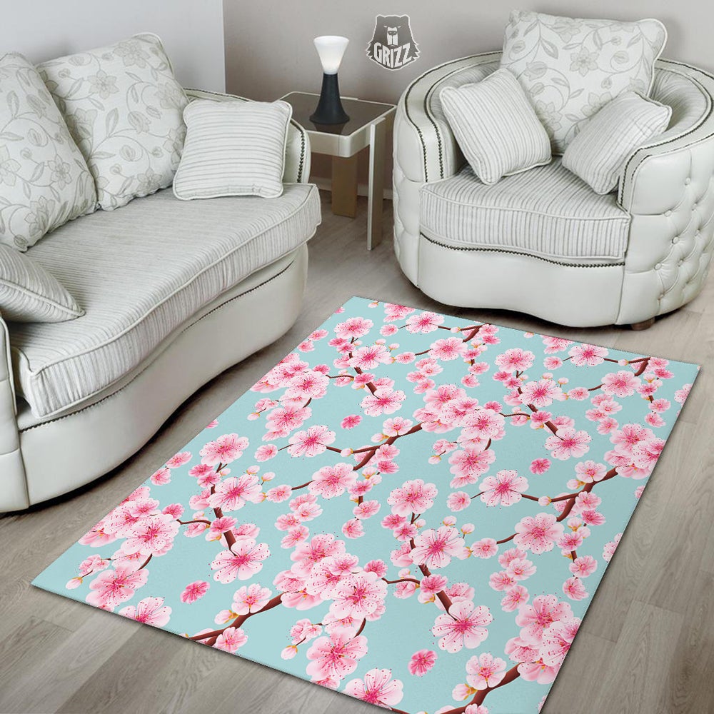 Cherry Blossom White Print Pattern Floor Mat-grizzshop