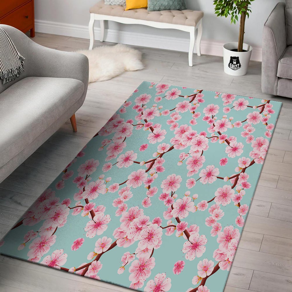 Cherry Blossom White Print Pattern Floor Mat-grizzshop