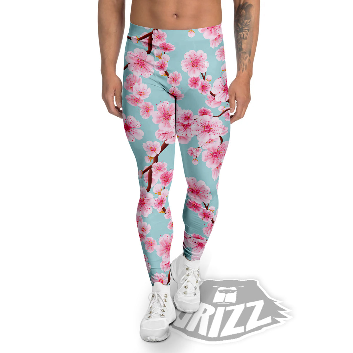 Cherry Blossom White Print Pattern Men's Leggings-grizzshop
