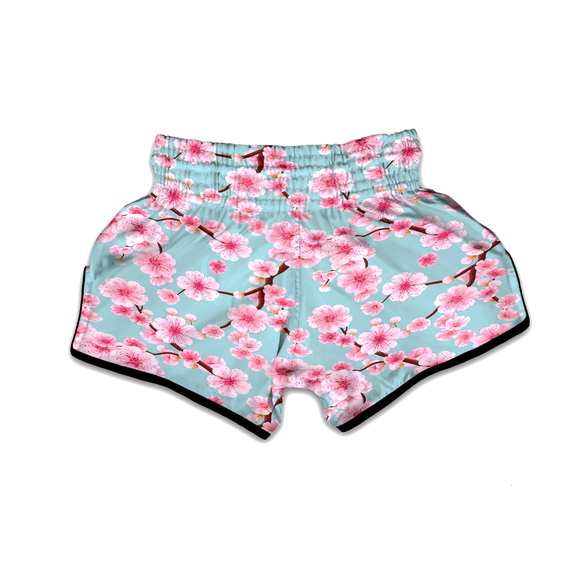 Cherry Blossom White Print Pattern Muay Thai Boxing Shorts-grizzshop