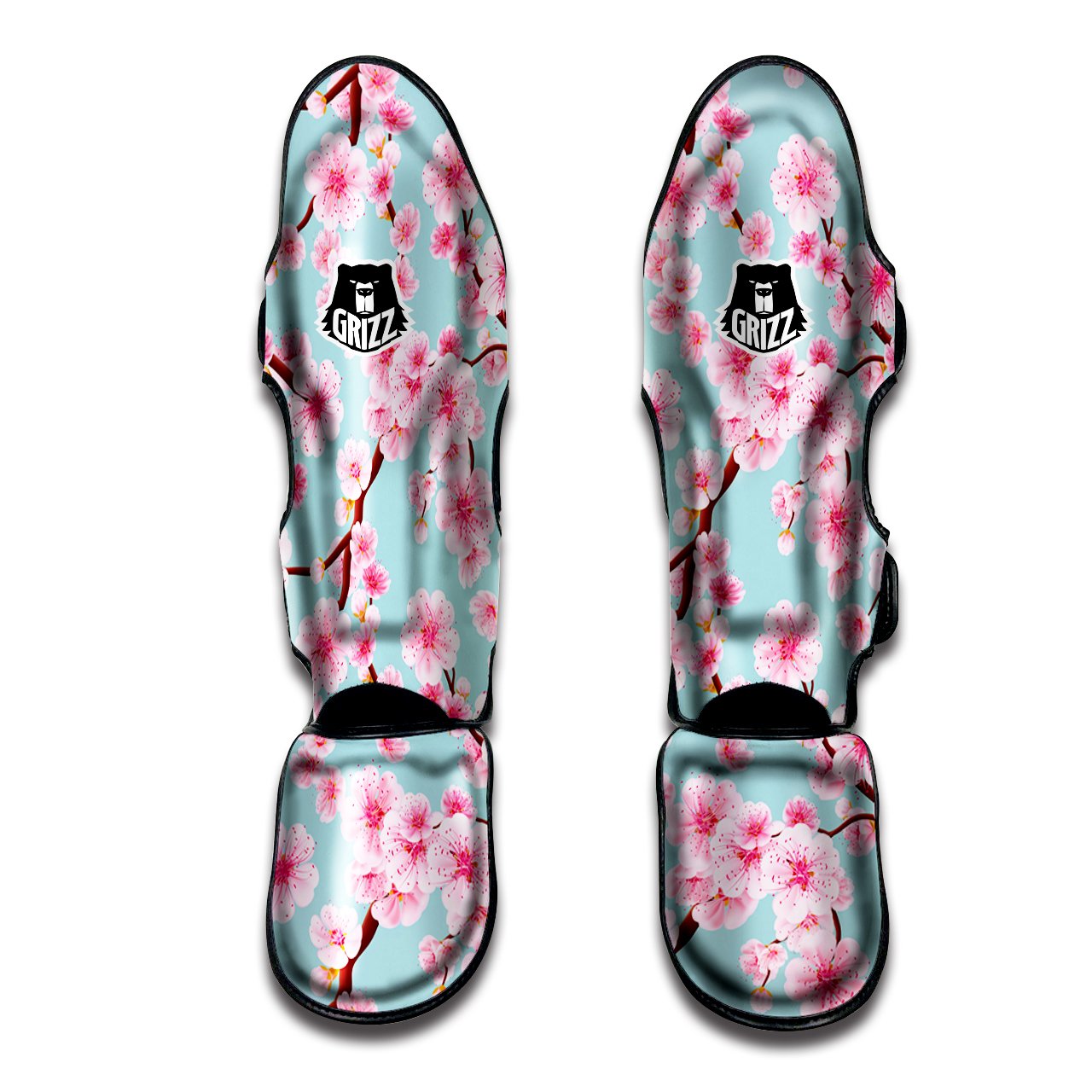 Cherry Blossom White Print Pattern Muay Thai Shin Guards-grizzshop