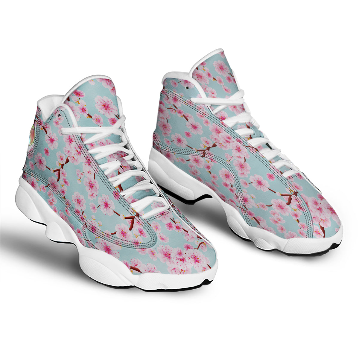 Cherry Blossom White Print Pattern White Basketball Shoes-grizzshop