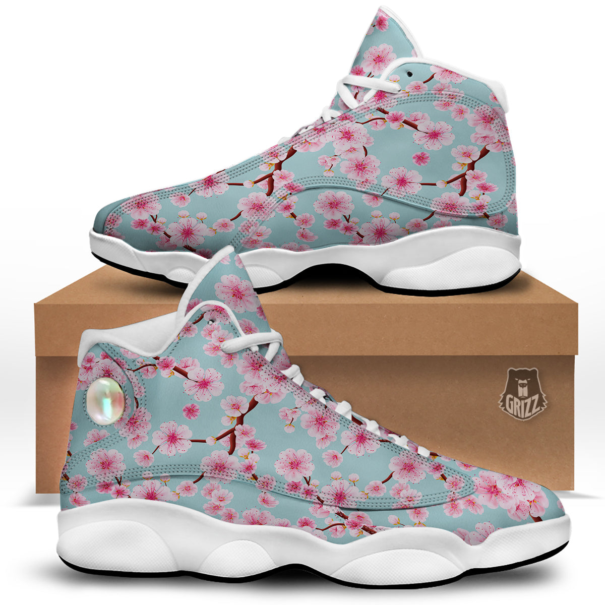 Cherry Blossom White Print Pattern White Basketball Shoes-grizzshop
