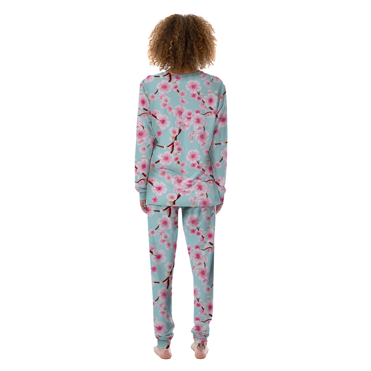 Cherry Blossom White Print Pattern Women's Pajamas-grizzshop