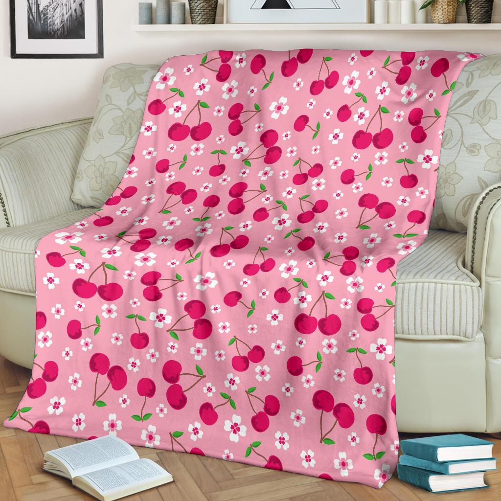 Cherry Floral Pattern Print Blanket-grizzshop