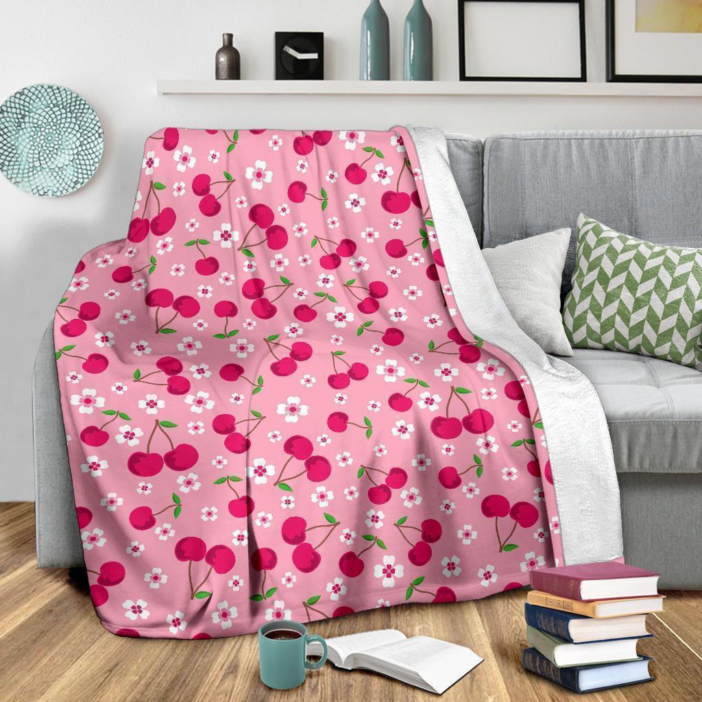 Cherry Floral Pattern Print Blanket-grizzshop