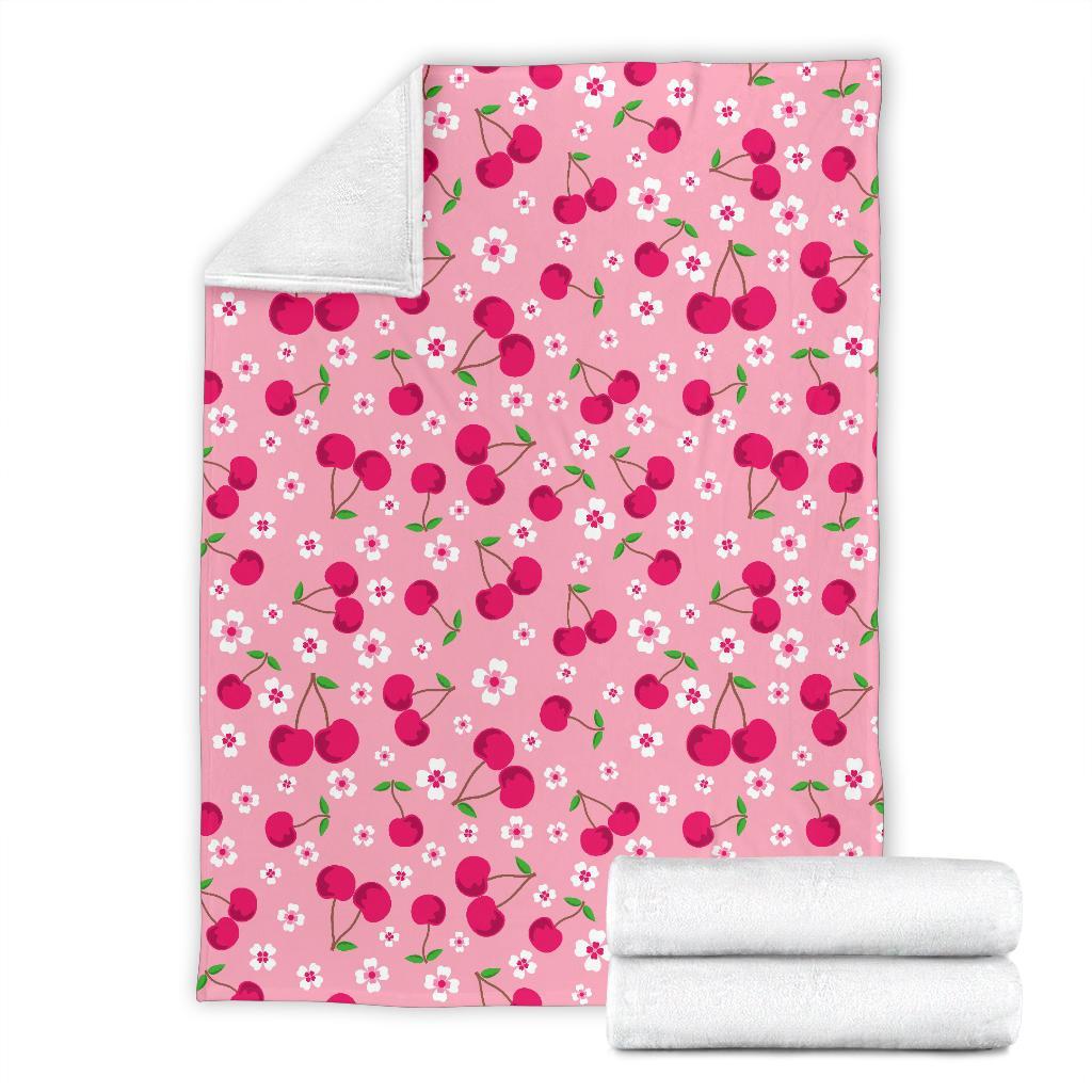 Cherry Floral Pattern Print Blanket-grizzshop