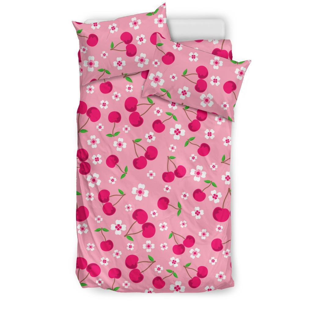 Cherry Floral Pattern Print Duvet Cover Bedding Set-grizzshop