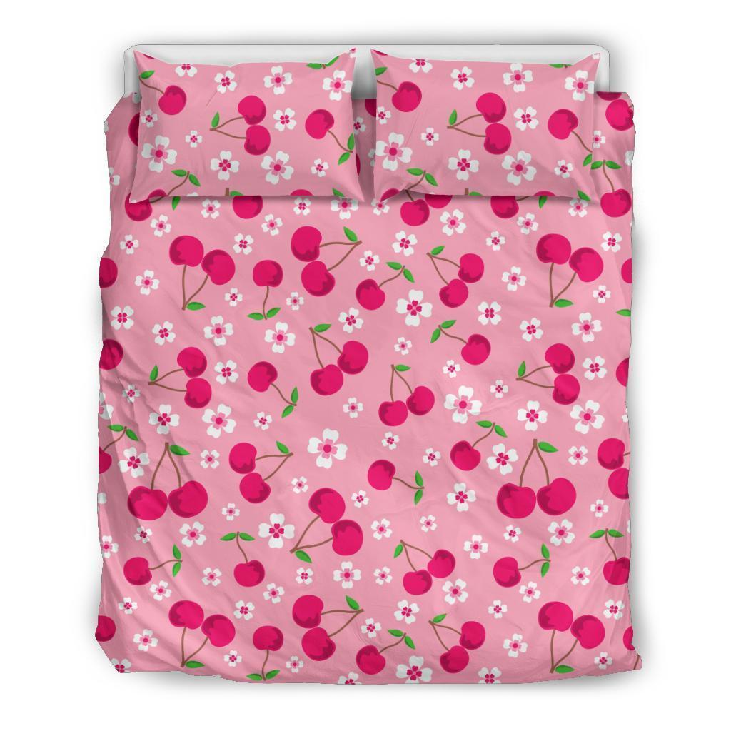 Cherry Floral Pattern Print Duvet Cover Bedding Set-grizzshop