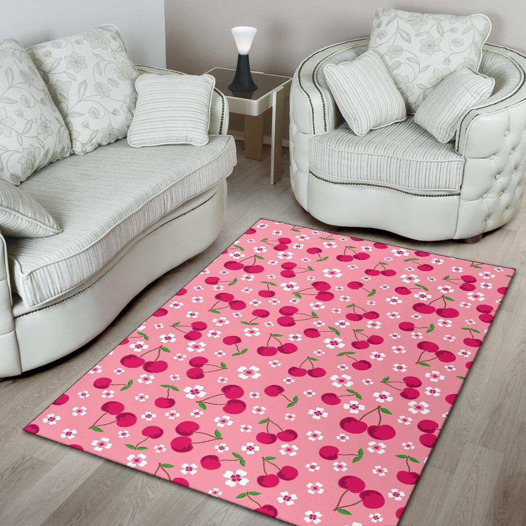 Cherry Floral Pattern Print Floor Mat-grizzshop