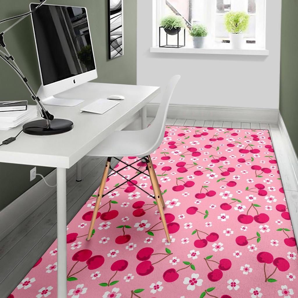 Cherry Floral Pattern Print Floor Mat-grizzshop