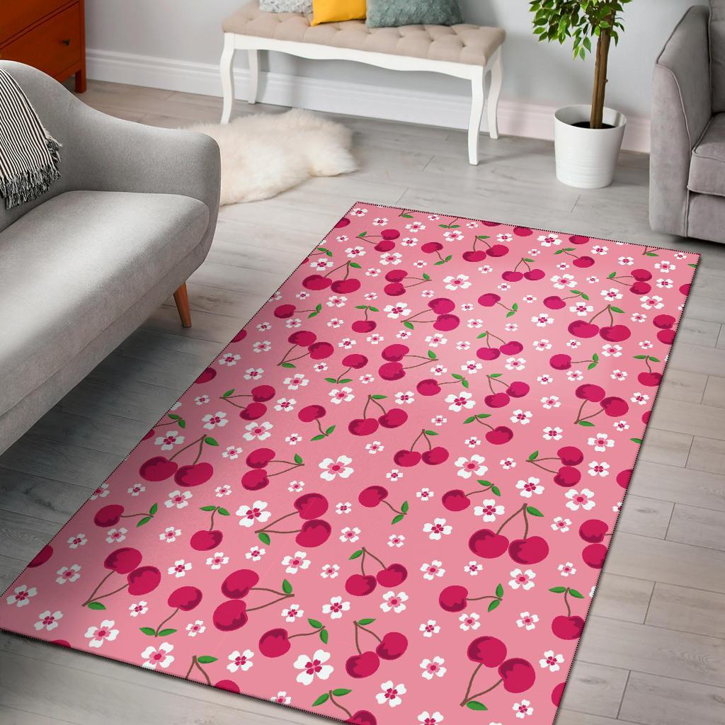 Cherry Floral Pattern Print Floor Mat-grizzshop