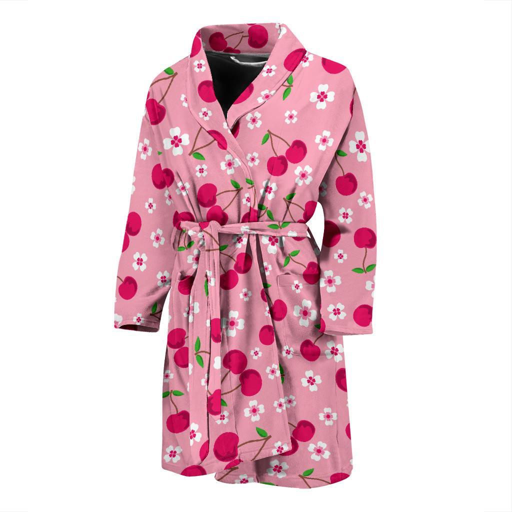 Cherry Floral Pattern Print Men Long Robe-grizzshop