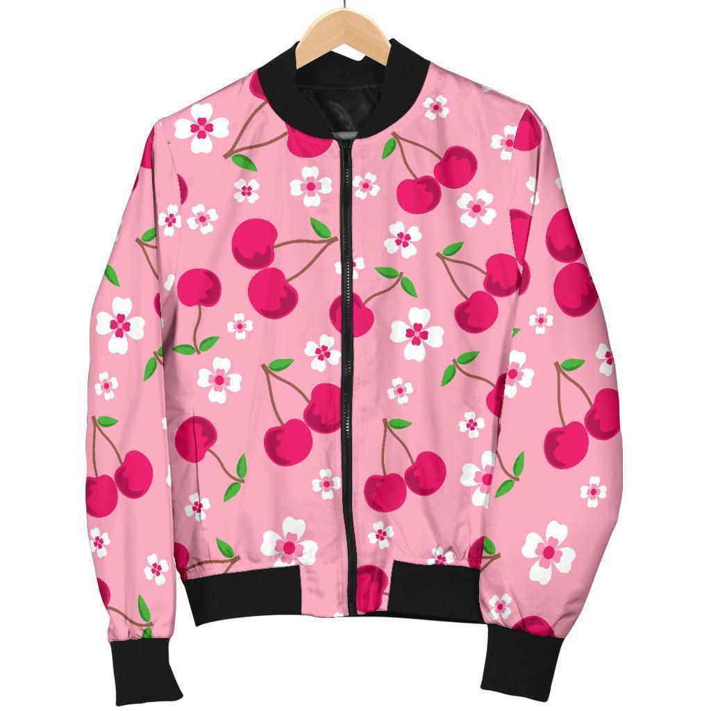 Cherry Floral Pattern Print Men's Bomber Jacket-grizzshop