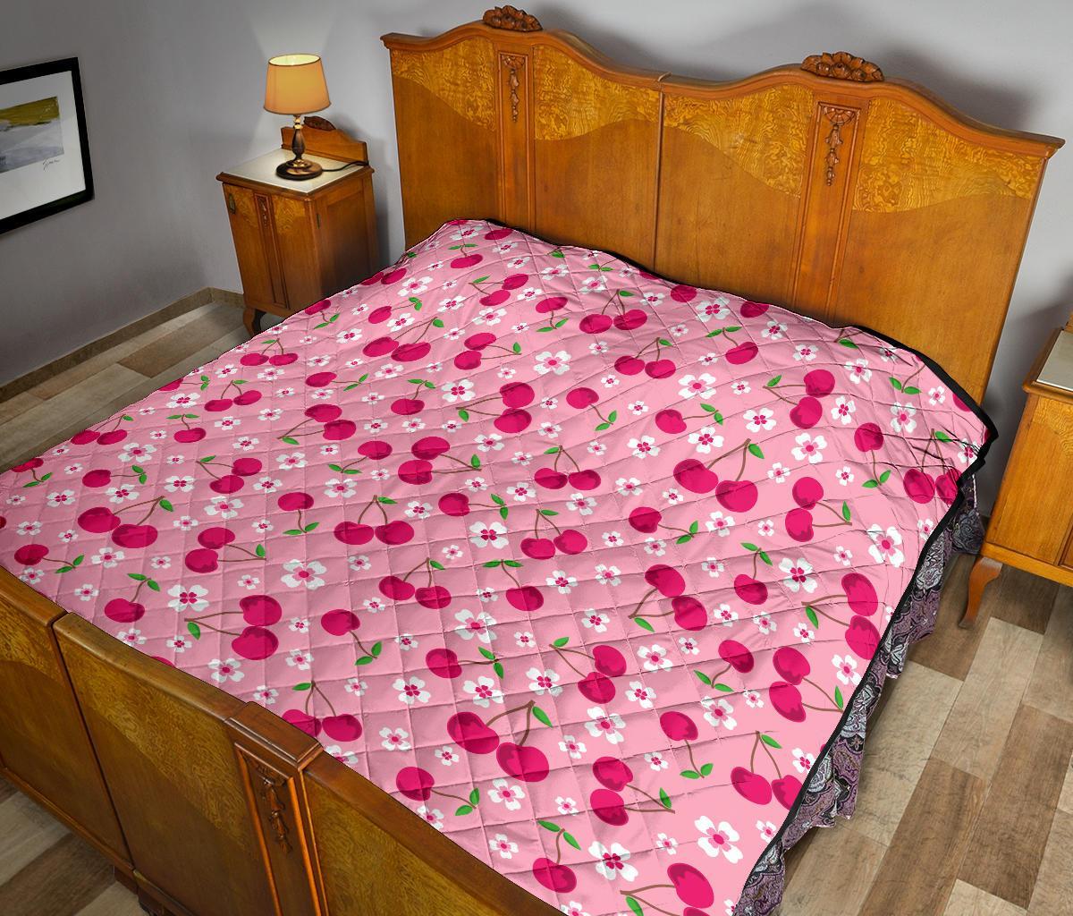 Cherry Floral Pattern Print Quilt-grizzshop