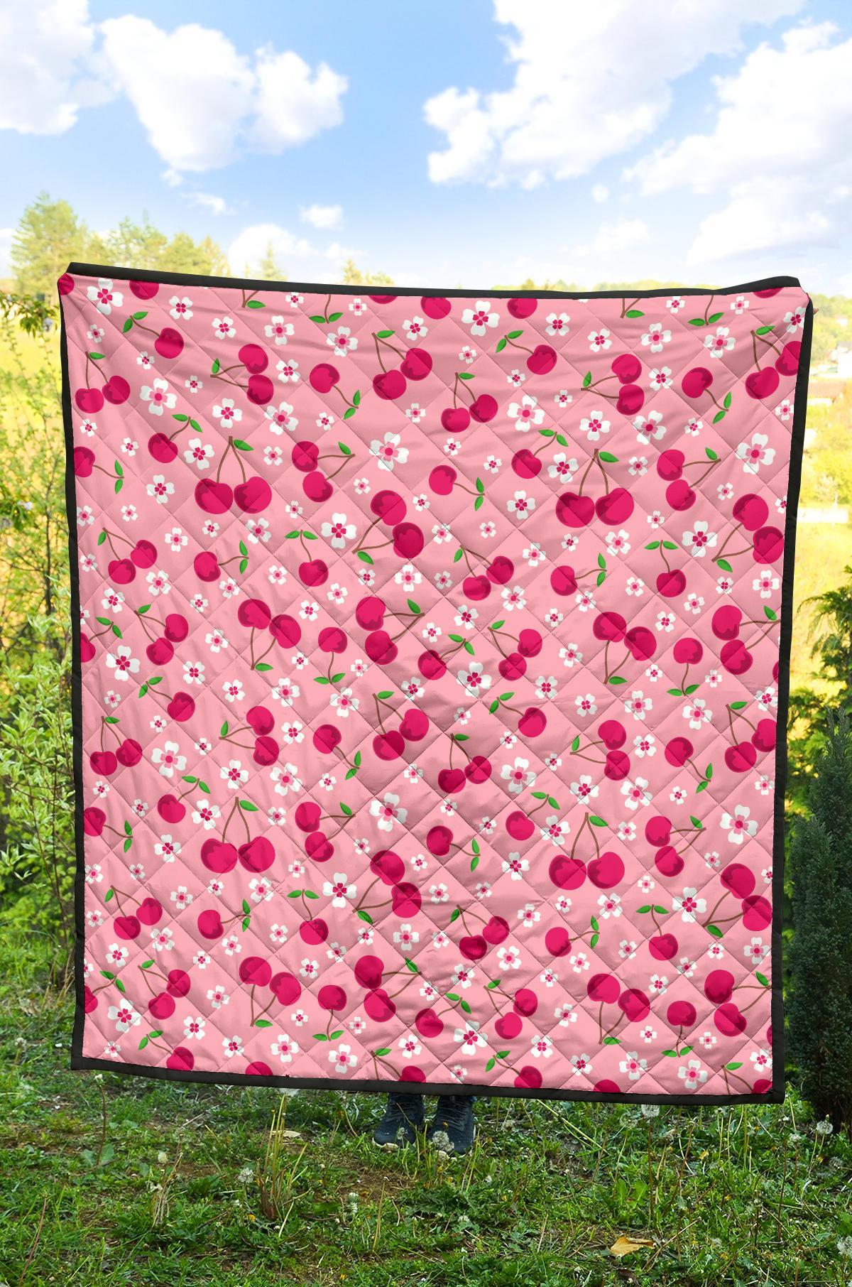 Cherry Floral Pattern Print Quilt-grizzshop