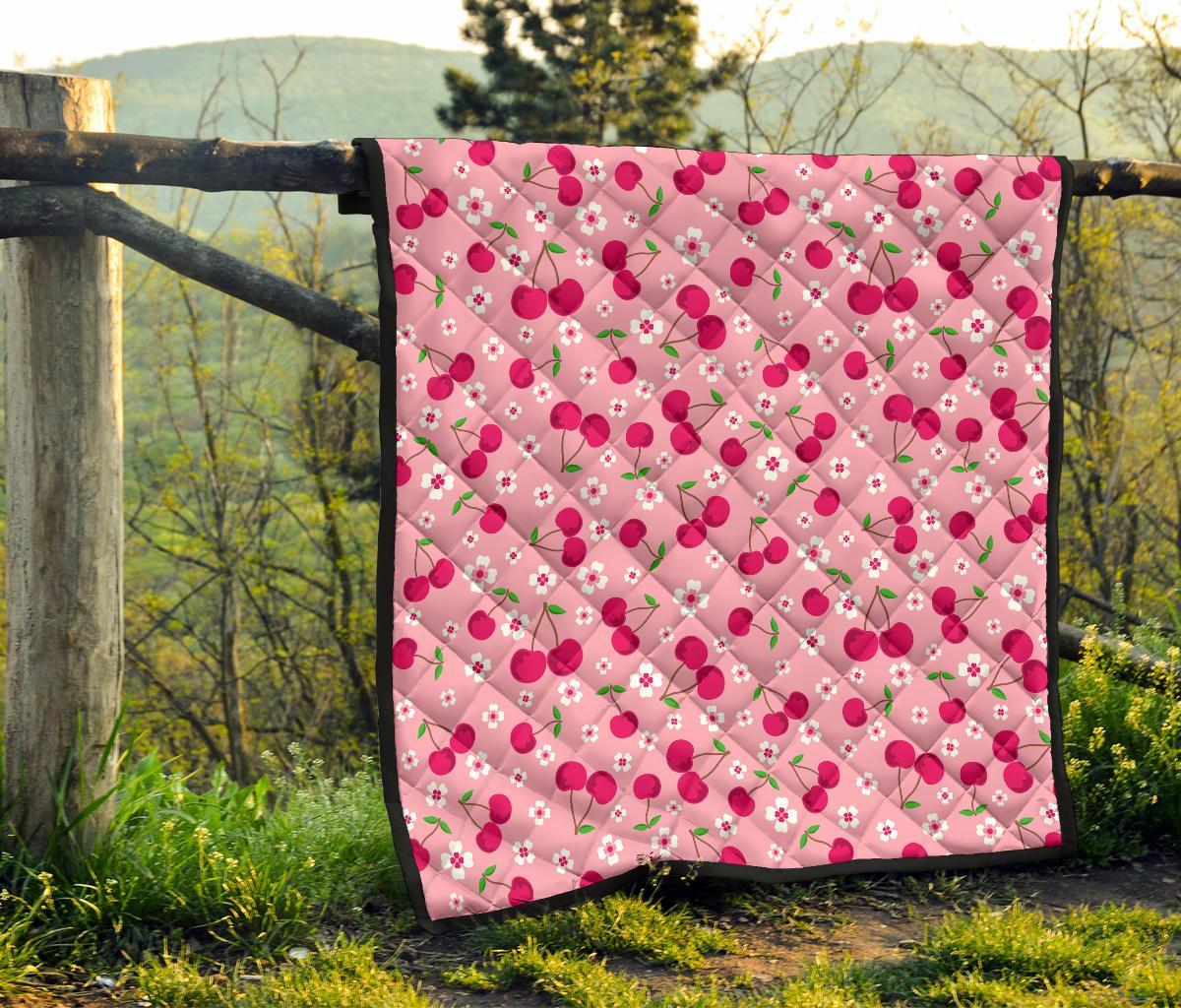 Cherry Floral Pattern Print Quilt-grizzshop