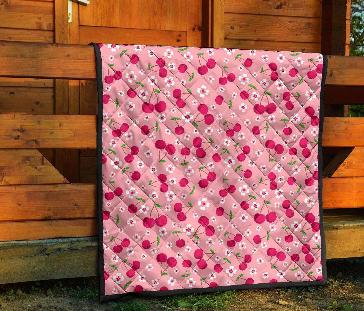 Cherry Floral Pattern Print Quilt-grizzshop