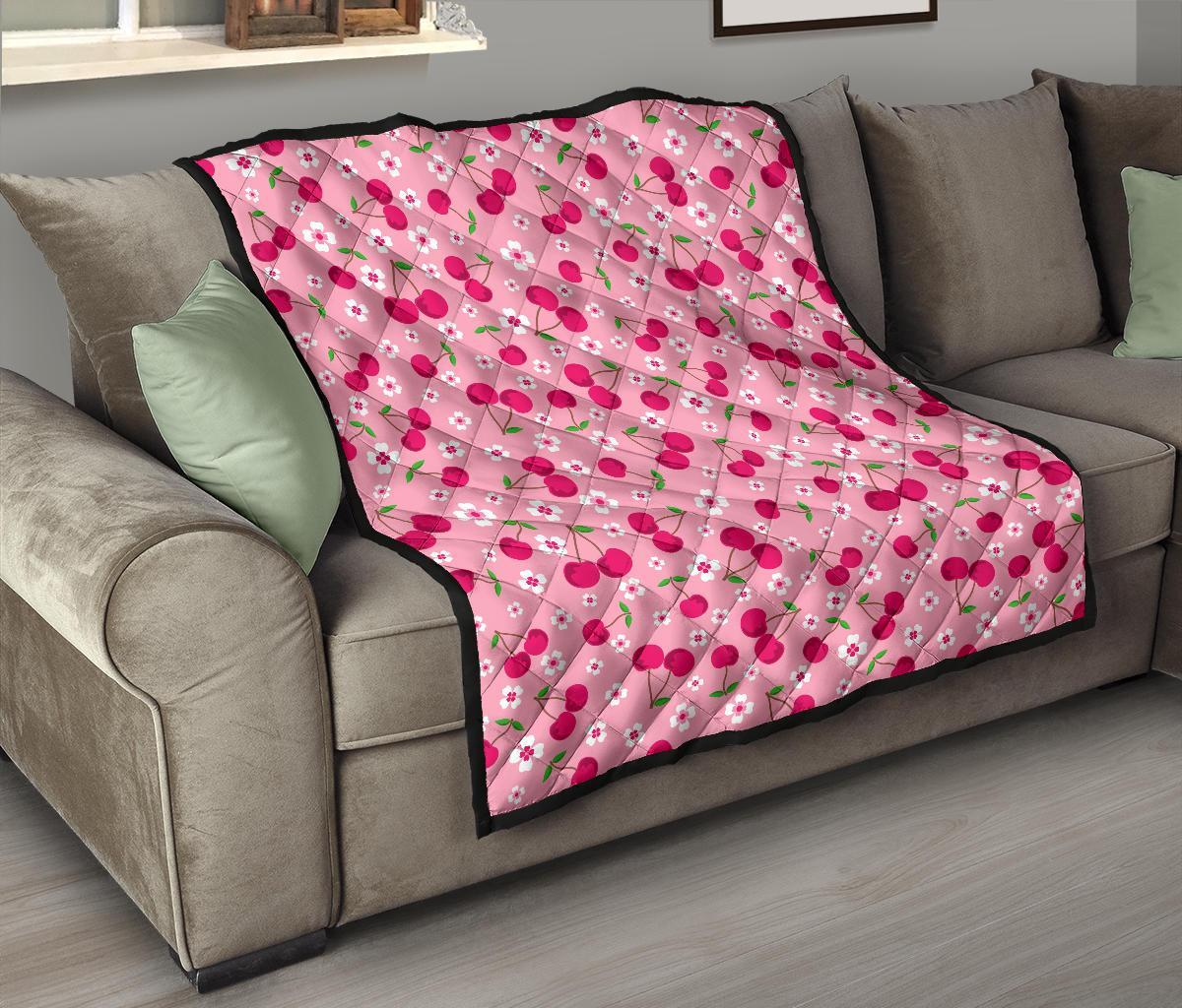 Cherry Floral Pattern Print Quilt-grizzshop