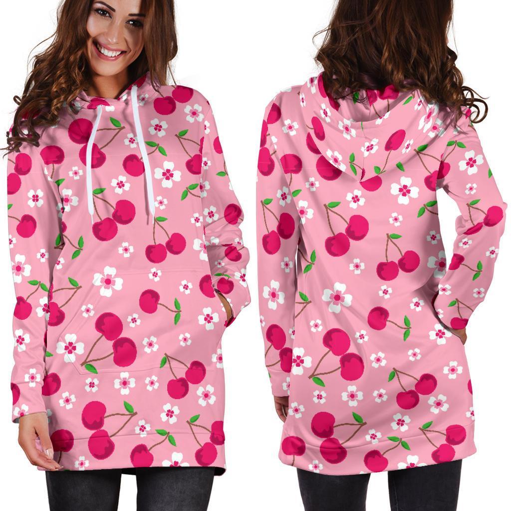 Cherry Floral Pattern Print Women Hoodie Dress-grizzshop