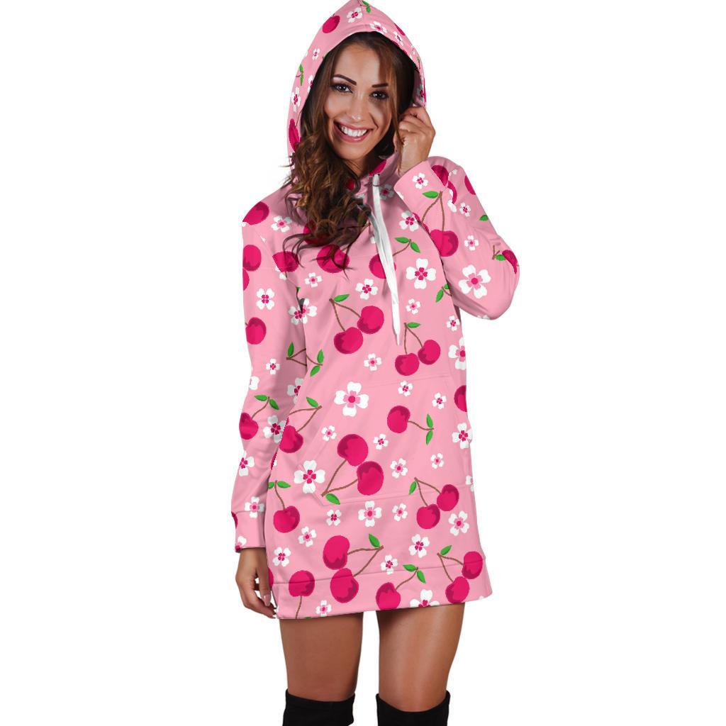 Cherry Floral Pattern Print Women Hoodie Dress-grizzshop