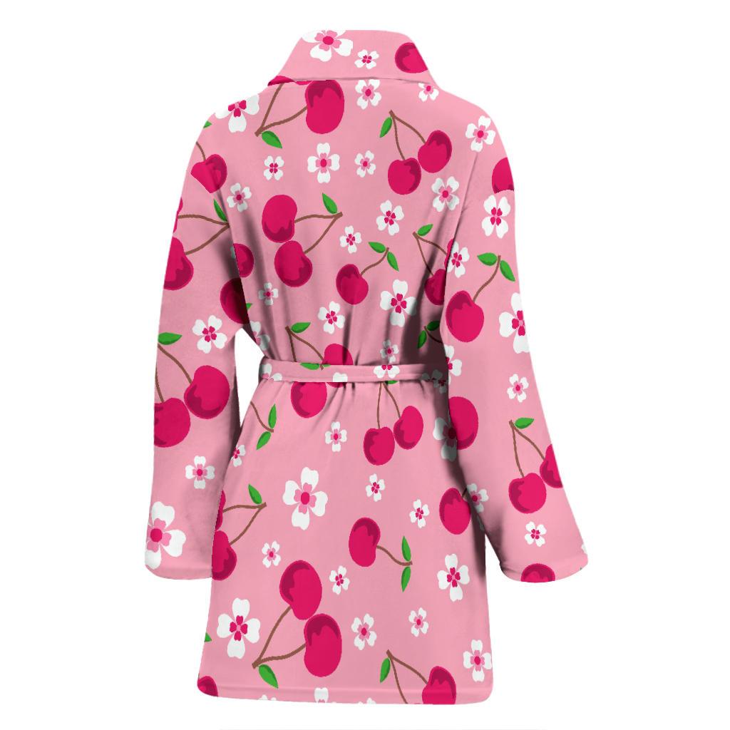 Cherry Floral Pattern Print Women Long Robe-grizzshop