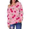 Cherry Floral Pattern Print Women Off Shoulder Sweatshirt-grizzshop