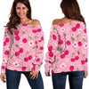 Cherry Floral Pattern Print Women Off Shoulder Sweatshirt-grizzshop