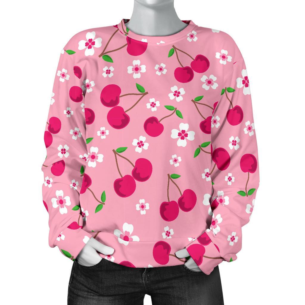 Cherry Floral Pattern Print Women's Sweatshirt-grizzshop
