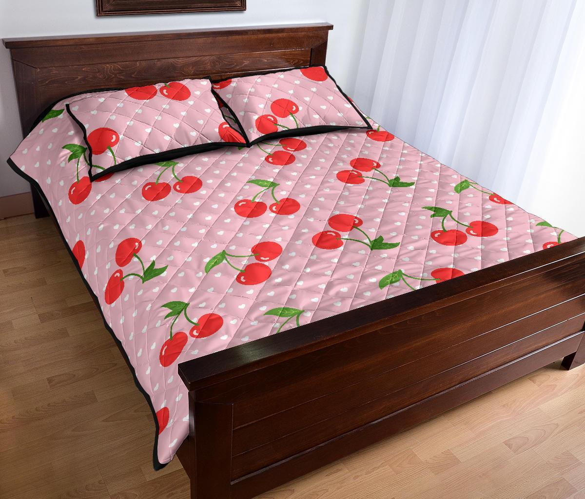 Cherry Heart Dot Pattern Print Bed Set Quilt-grizzshop
