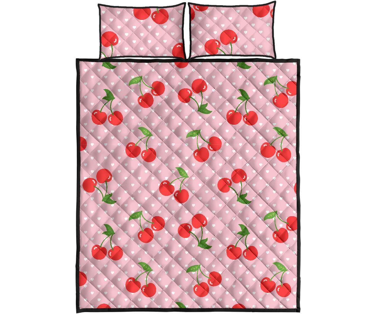 Cherry Heart Dot Pattern Print Bed Set Quilt-grizzshop