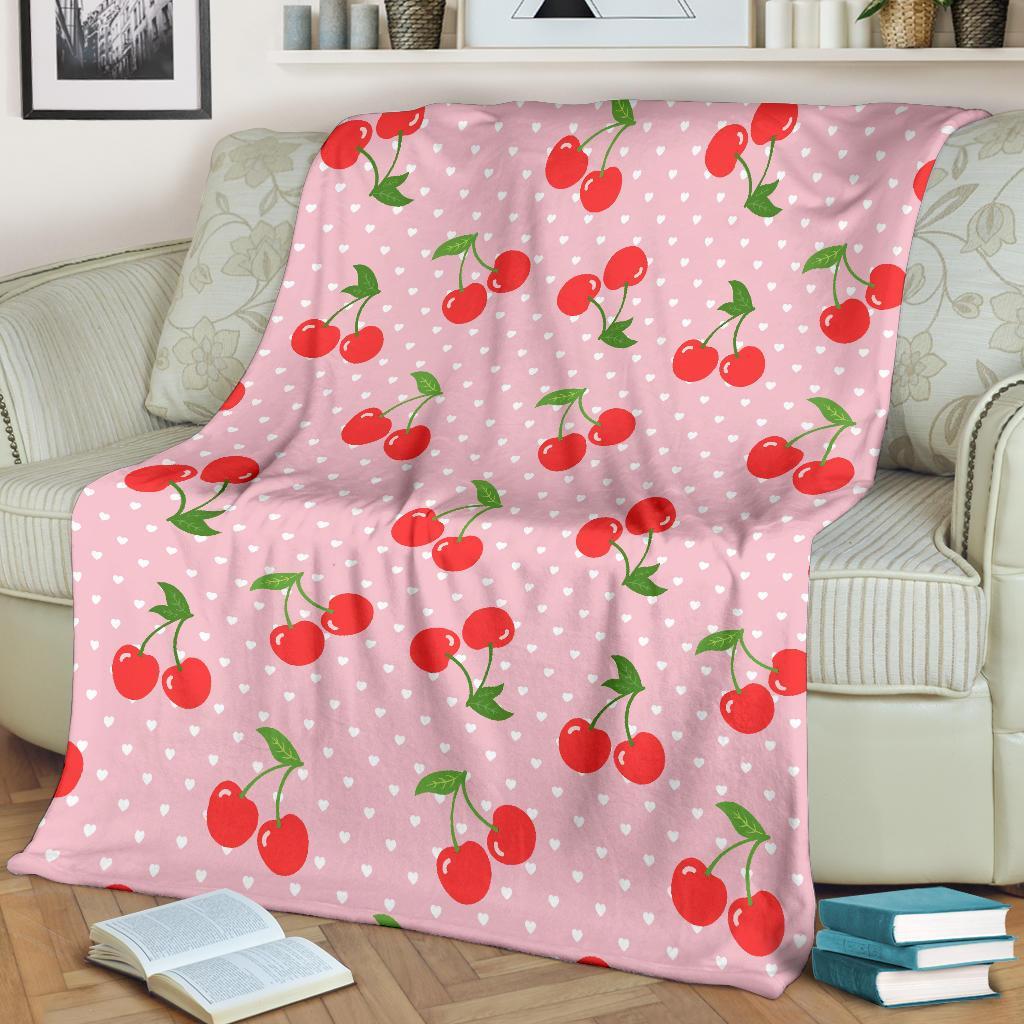 Cherry Heart Dot Pattern Print Blanket-grizzshop