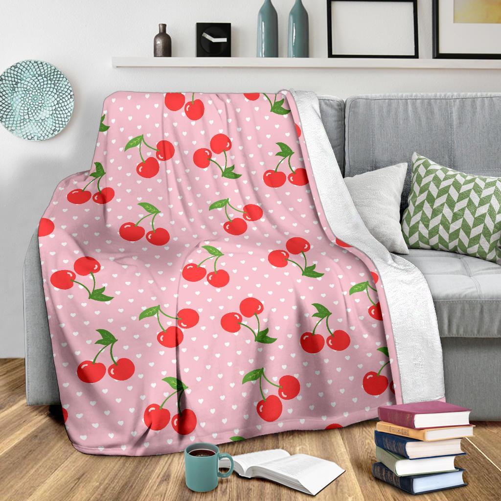 Cherry Heart Dot Pattern Print Blanket-grizzshop