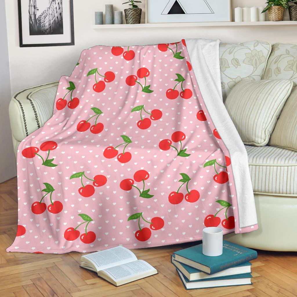 Cherry Heart Dot Pattern Print Blanket-grizzshop