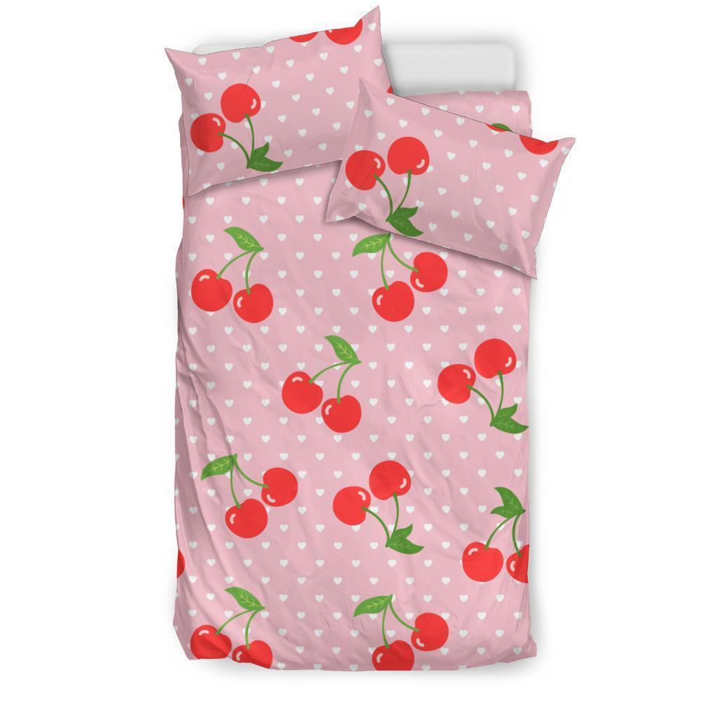 Cherry Heart Dot Pattern Print Duvet Cover Bedding Set-grizzshop