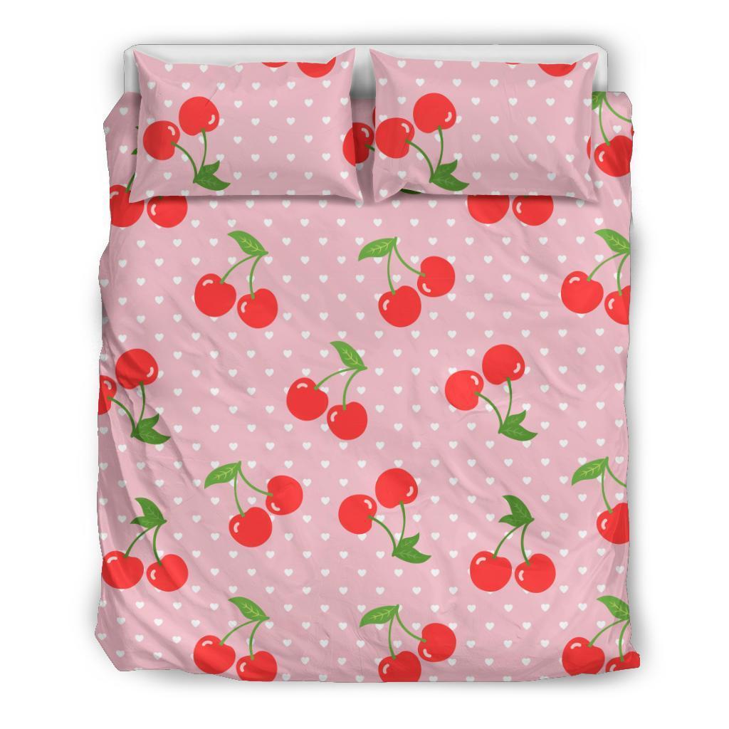 Cherry Heart Dot Pattern Print Duvet Cover Bedding Set-grizzshop