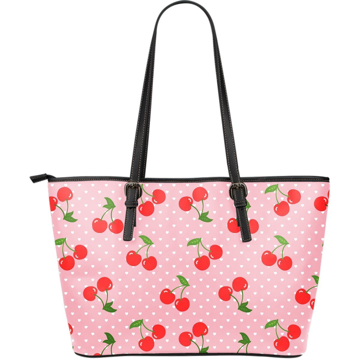 Cherry Heart Dot Pattern Print Leather Tote Bag-grizzshop