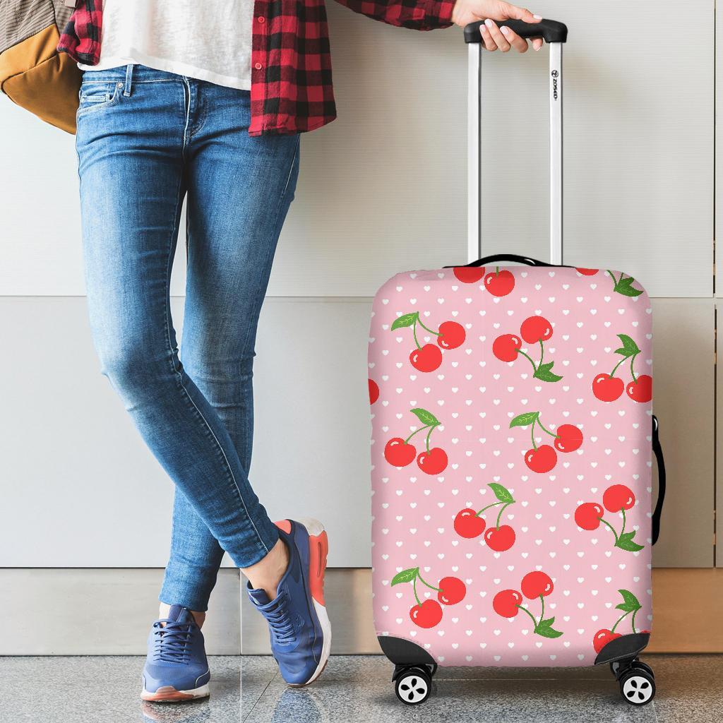 Cherry Heart Dot Pattern Print Luggage Cover Protector-grizzshop