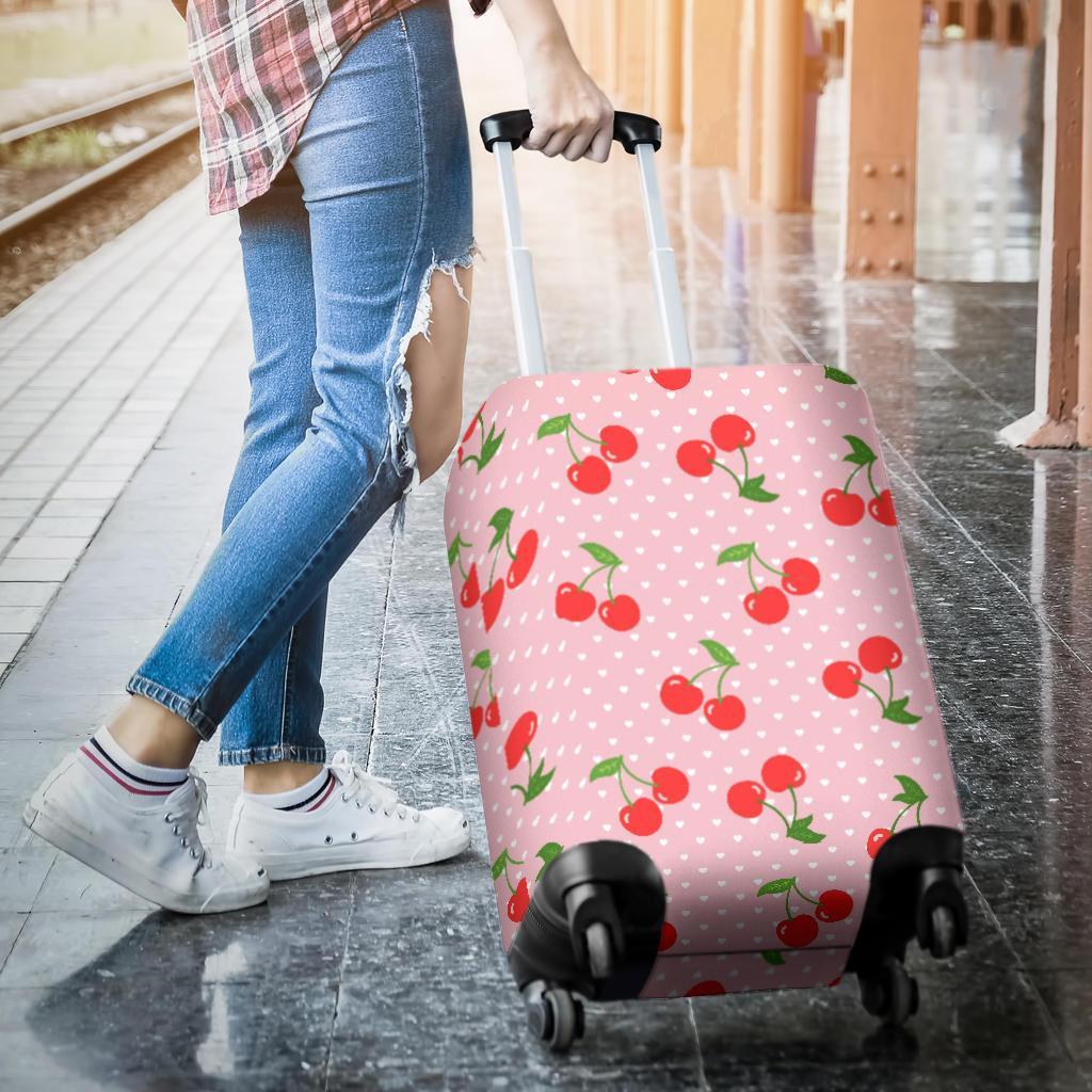 Cherry Heart Dot Pattern Print Luggage Cover Protector-grizzshop