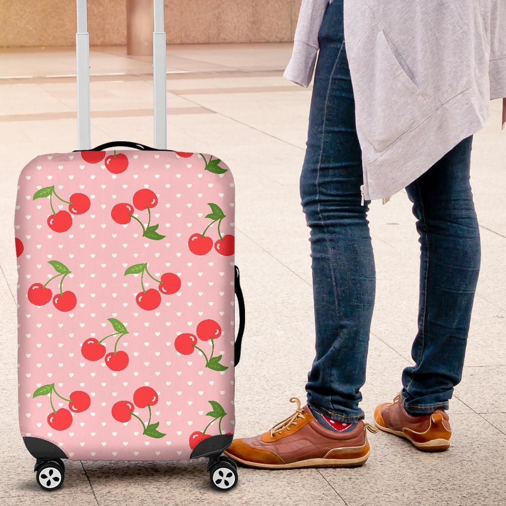 Cherry Heart Dot Pattern Print Luggage Cover Protector-grizzshop