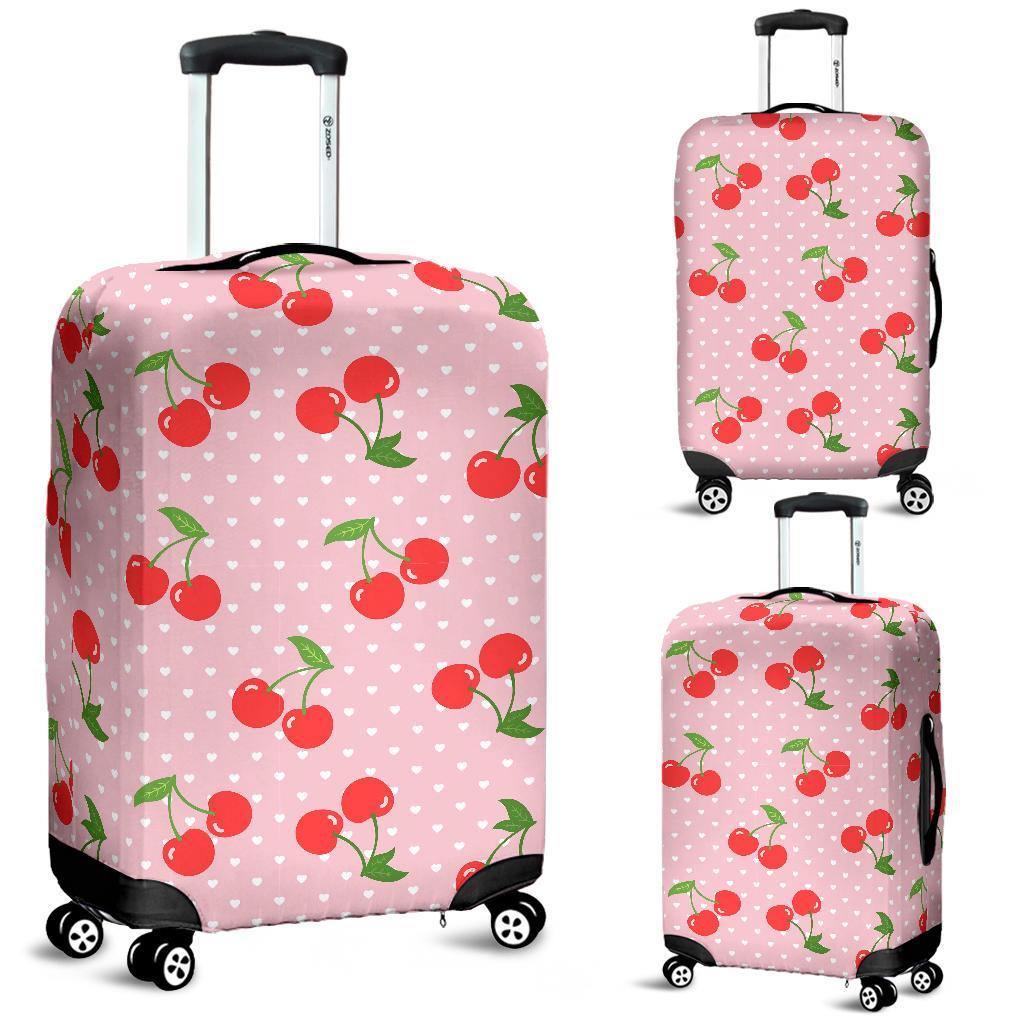 Cherry Heart Dot Pattern Print Luggage Cover Protector-grizzshop