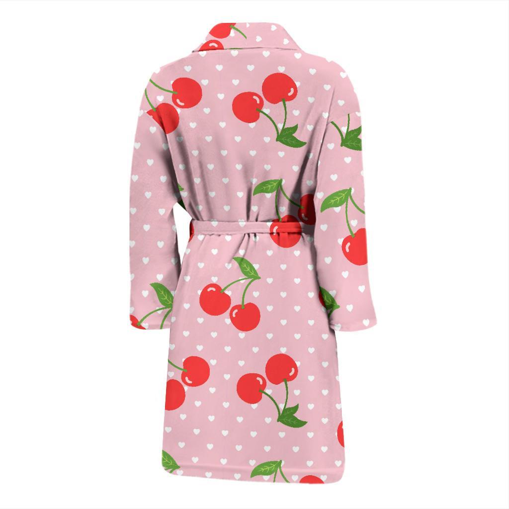 Cherry Heart Dot Pattern Print Men Long Robe-grizzshop